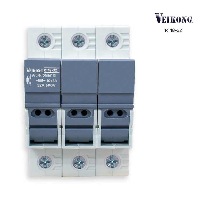 Seccionador portafusible 3 polos para fusible 10x38mm TIPO: RT18-32 ,modelo: DN56113 10A; 16A; 20A; 25A, 32A.